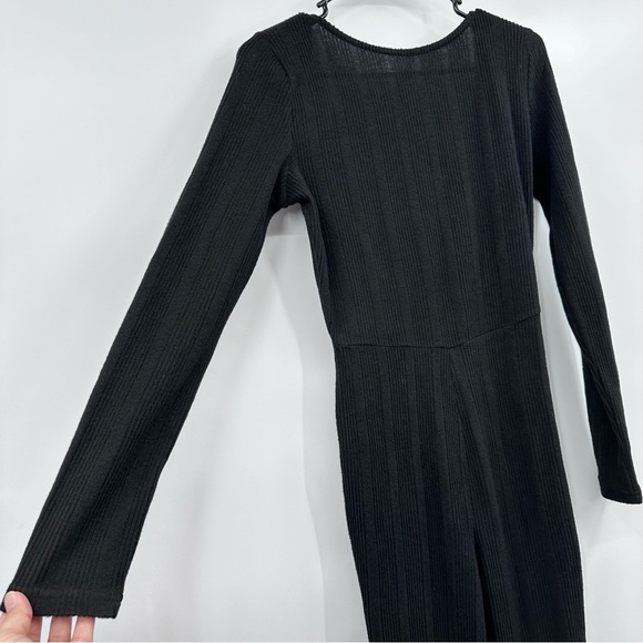 Shein Jumpsuit Women Medium NEW Black Ribbed Knit Long Sleeve Open Back Sxy - Picture 5 of 15